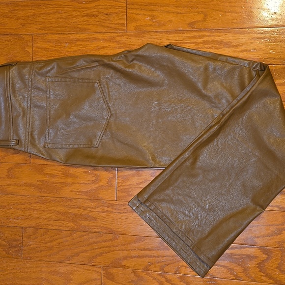 PAIGE Women's Tan Faux Leather Flare Pants (Color Dark Argan) - Picture 9 of 10